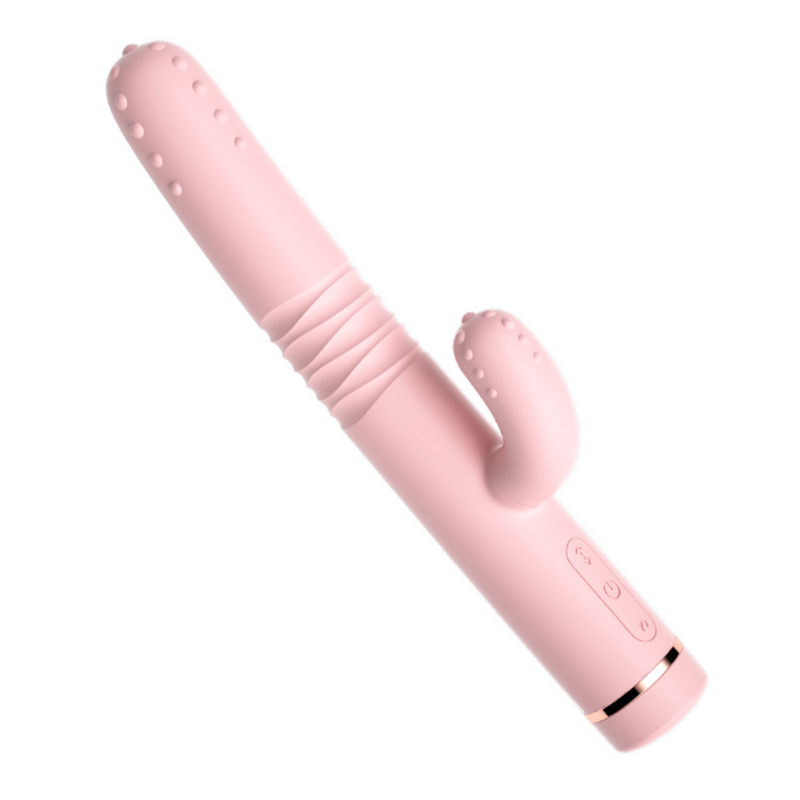 Vibrador de conejito de la marca Juguito de Calzón con función de calor, vibración y empuje automático, en color rosa.