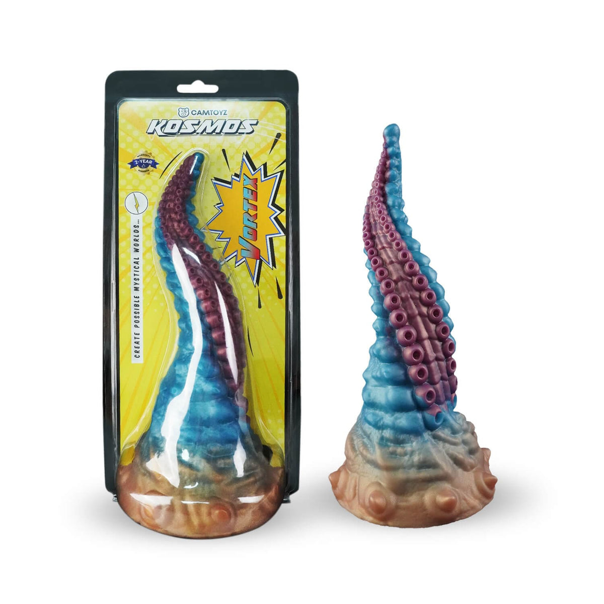 Dildo Vortex de Camtoyz, diseño en forma de espiral con textura detallada, ideal para placer íntimo, en color transparente.