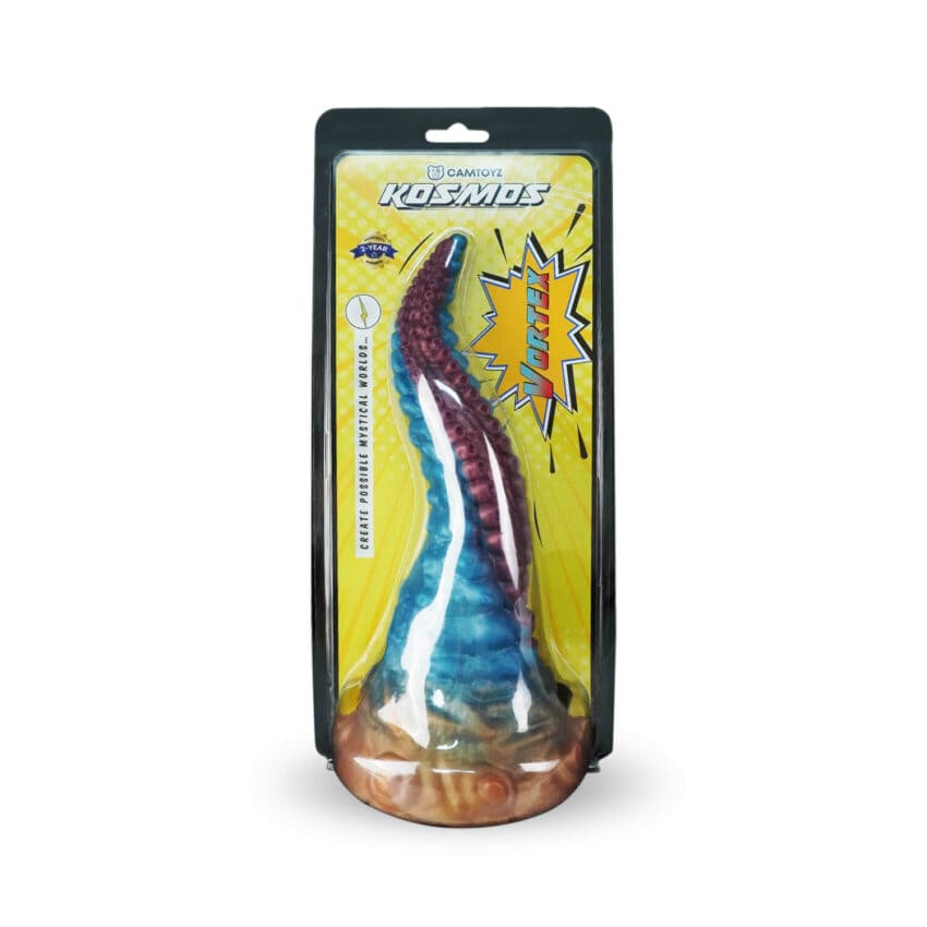 Dildo Vortex de Camtoyz, con diseño en espiral y textura realista, para placer íntimo, en color rosa vibrante.
