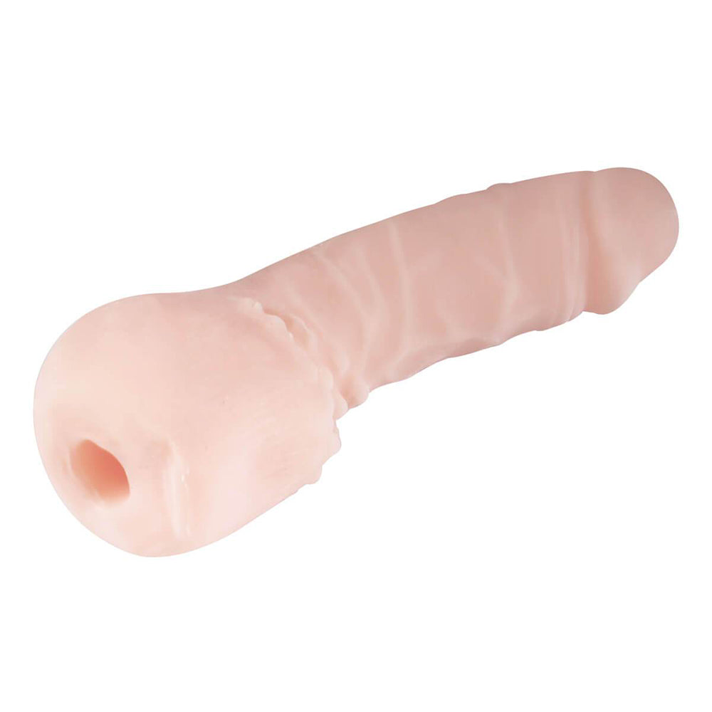 Arnés con correa estilo Double Dong de Distrisex, arnés de silicona negro con detalles ajustables y correa incluida.