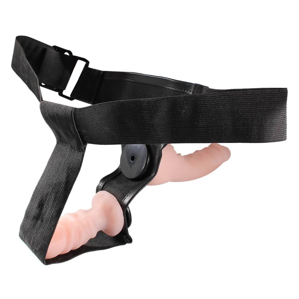 Arnés con correa estilo Double Dong de Distrisex, arnés de silicona con strap-on y diseño ergonómico para uso íntimo.