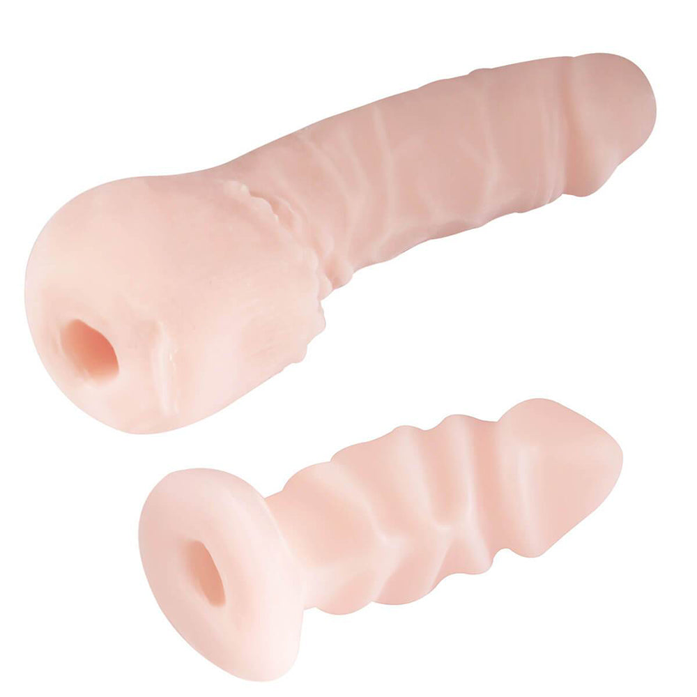 Arnés con correa estilo Double Dong de la marca Distrisex, arnés de cuero con accesorios para uso íntimo.