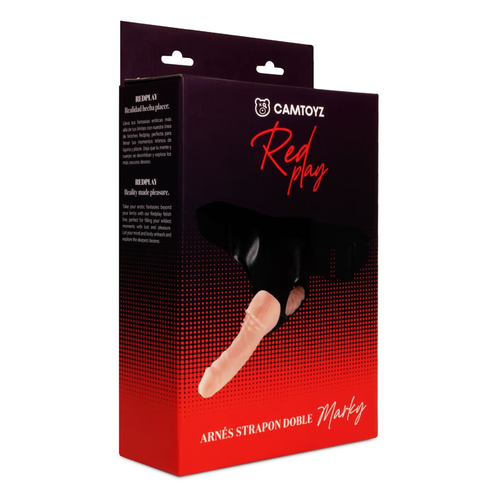 Arnés con correa estilo Double Dong de Distrisex, arnés de silicona con correa ajustable y diseño ergonómico para uso íntimo.