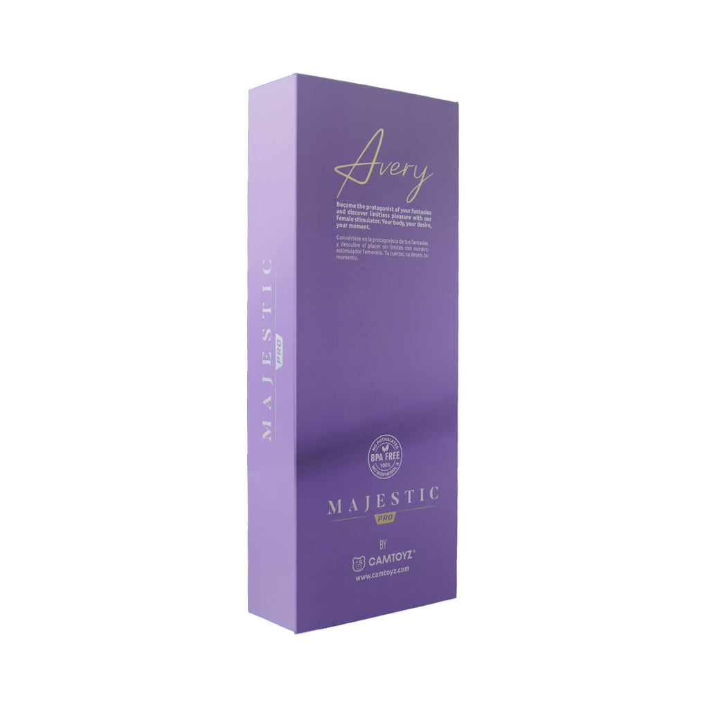 Vibrador tipo conejo Camtoyz Avery Majestic Pro, con diseño ergonómico y detalles realistas, en color rosa.