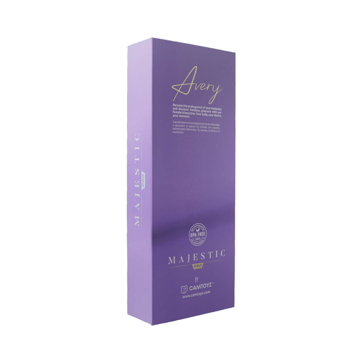 Vibrador tipo conejo Camtoyz Avery Majestic Pro, con diseño ergonómico y detalles realistas, en color rosa.