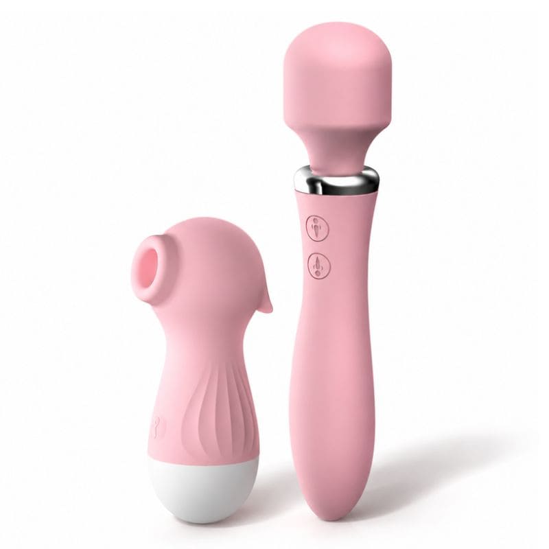 COMBO 3 EN 1: VIBRADOR DOBLE PUNTA + SUCCIONADOR