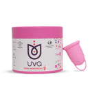 Copa menstrual UVA 2 talla 0 en color rosado, gestión menstrual, hecha por la marca UVA, visible en la imagen.