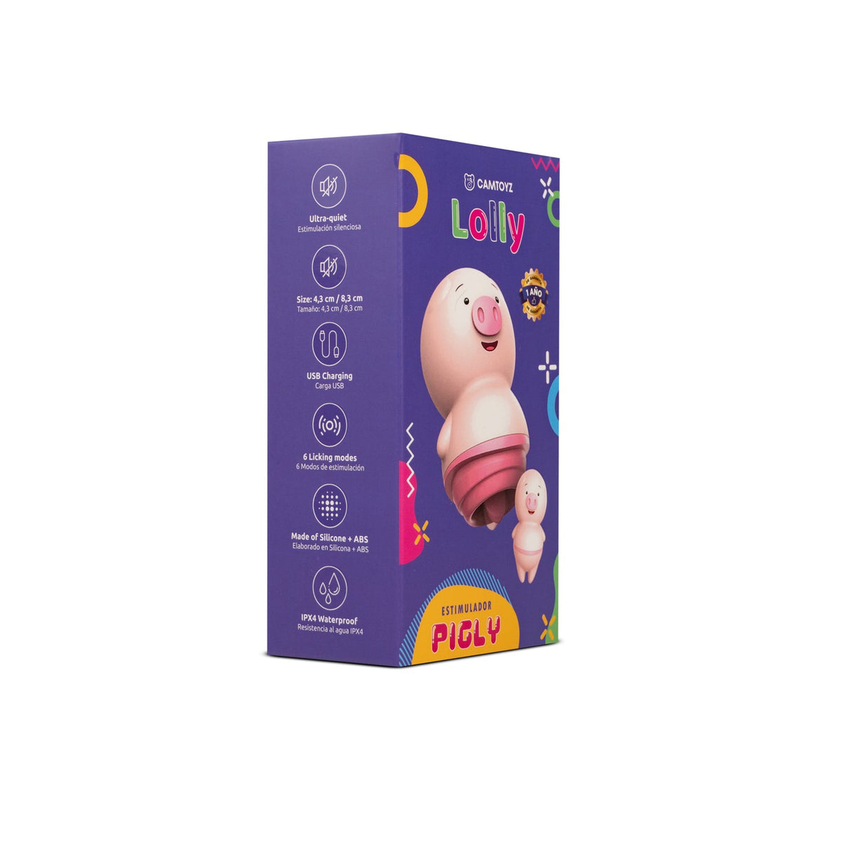 Vibrador Camtoyz Pigly rosado de silicona con forma de cerdito, diseñado para placer y comodidad.
