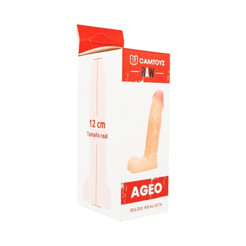 Dildo realista Ageo de 12 cm de la marca Juguito de Calzón, con textura detallada y forma anatómica para uso adulto.