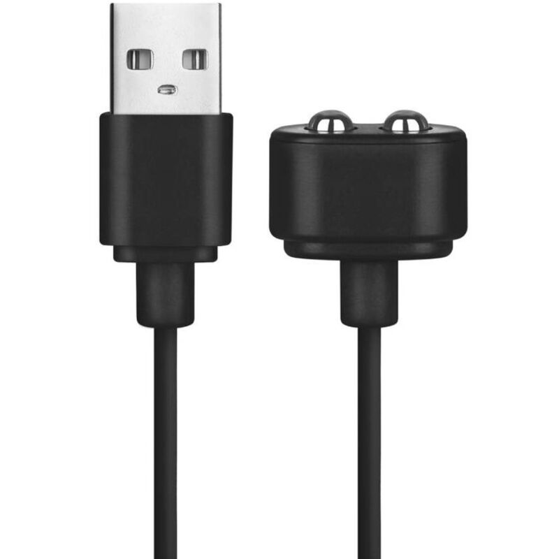 Cargador USB negro de Satisfyer, compacto y portátil, con conector USB para cargar dispositivos electrónicos.