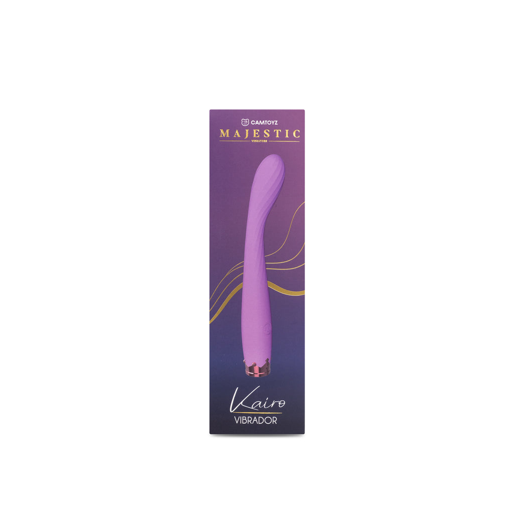 Vibrador Camtoyz Kairo de color negro, con diseño ergonómico y texturizado para placer y estimulación.
