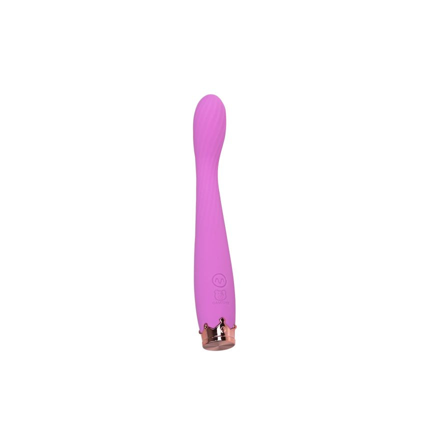 Vibrador Camtoyz Kairo de color púrpura, con diseño ergonómico y texturizado para estimulación.