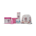 Copa menstrual UVA rosa talla 0, gestión menstrual, en un kit con funda, vista frontal en color rosado.