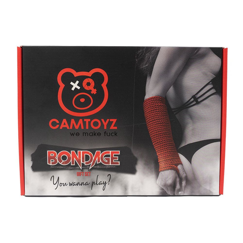 Kit de accesorios BDSM Bondage Fiore Rojo de Camtoyz, incluyendo esposas y cuerda en color rojo para juegos de restricción.