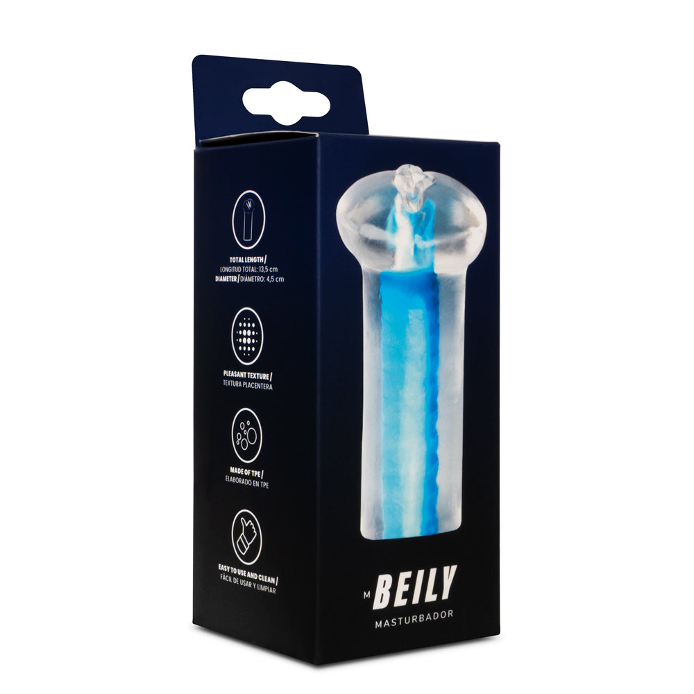 Masturbador Beily de la marca Distrisex, muestra el interior texturizado y realista para placer masculino.