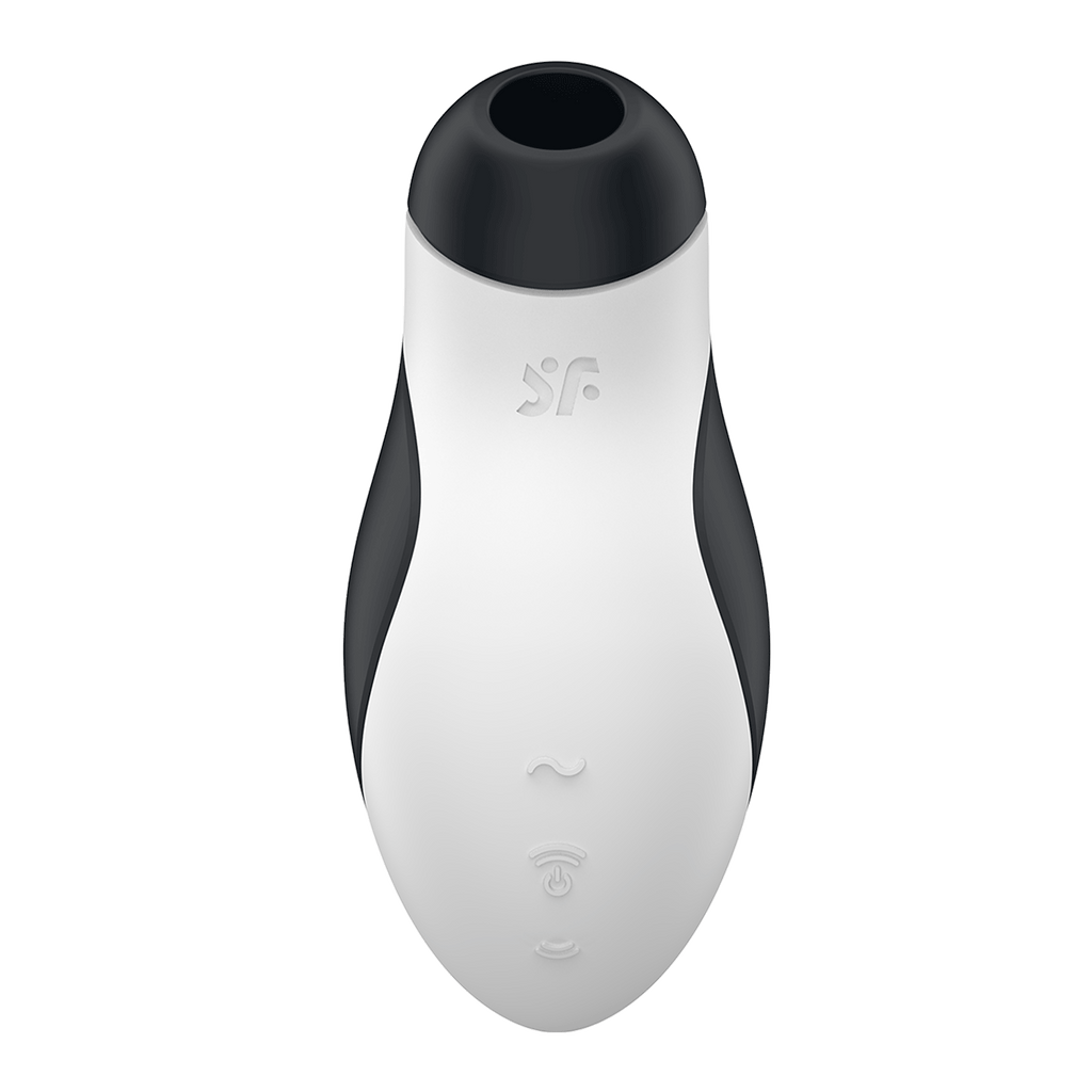 Succionador Satisfyer Orca Air Pulse, vista frontal del vibrador con diseño ergonómico y botones de control en la parte superior.