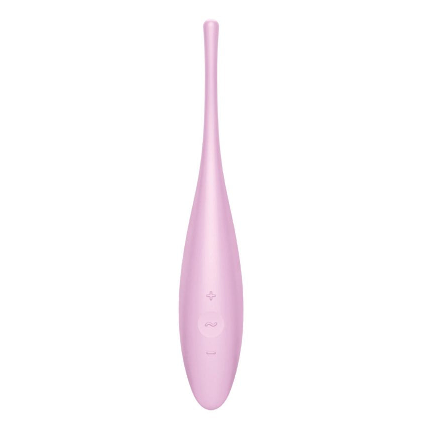 Vibrador Satisfyer Twirling Joy en color rosa, diseñado para placer y estimulación con forma ergonómica y texturizada.