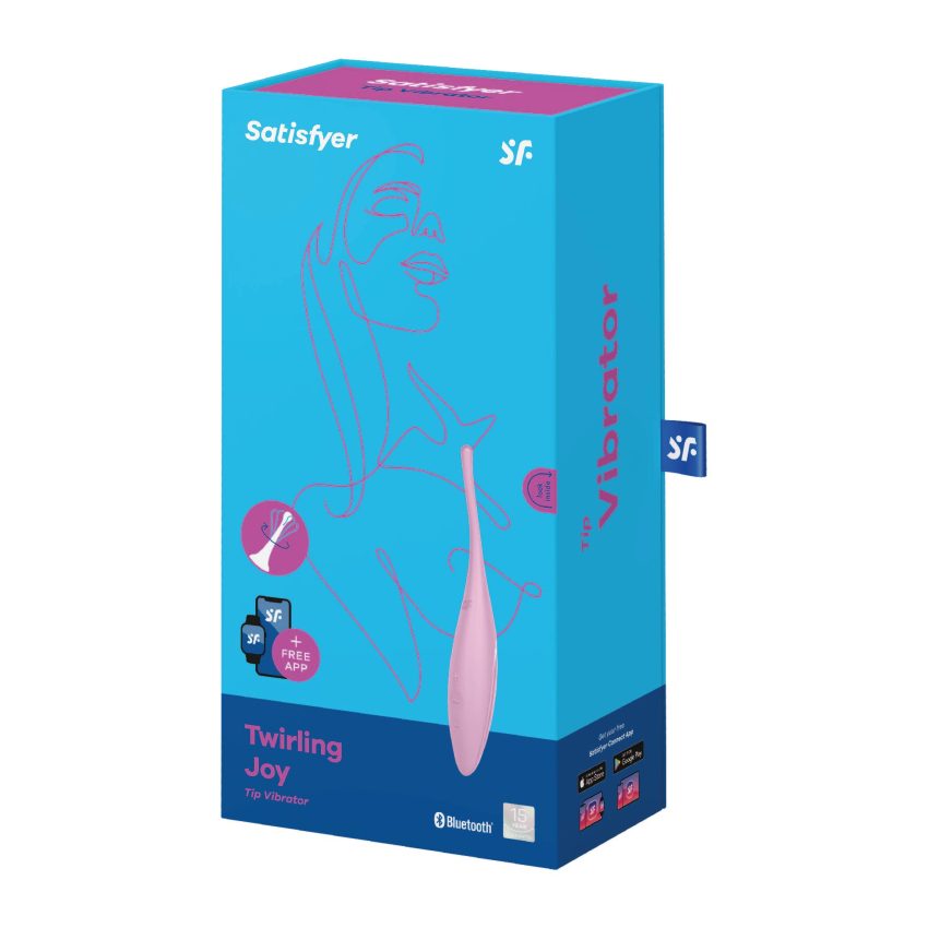 Vibrador Satisfyer Twirling Joy en color rosa, diseño ergonómico y texturizado para placer íntimo y estimulante.