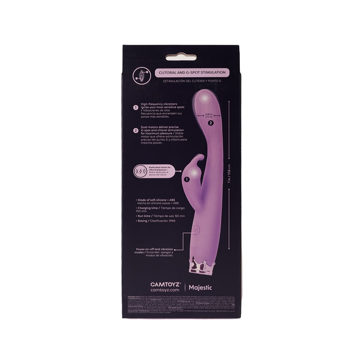 Vibrador Majestic Cleo Morado de la marca CamToyz en fondo blanco 4