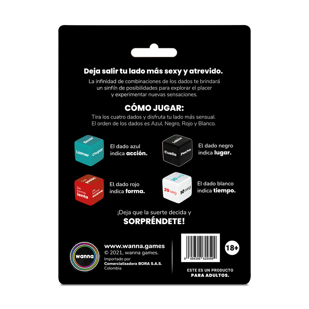 Dados eróticos Wanna para juegos adultos, conjunto de dados con instrucciones para juegos íntimos y divertidos.