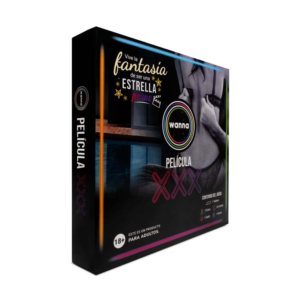 Juego de mesa Wanna Película XXX para adultos, con cartas y accesorios, en una caja colorida.