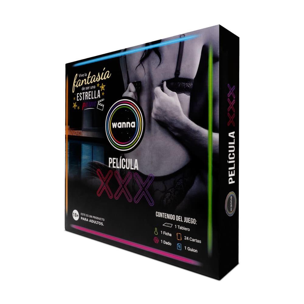 Cartel del juego de mesa Wanna Película XXX, juego para adultos con diseño único y temática adulta, en colores llamativos.