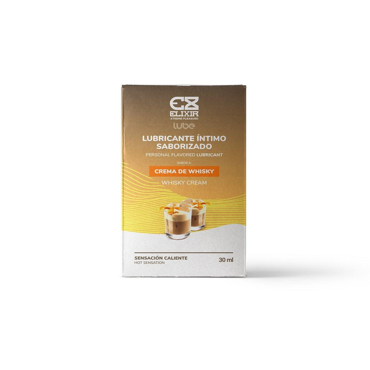 Lubricante caliente saborizado con crema de whisky de 30 ml de la marca Elixir, ideal para juegos íntimos y sensuales.