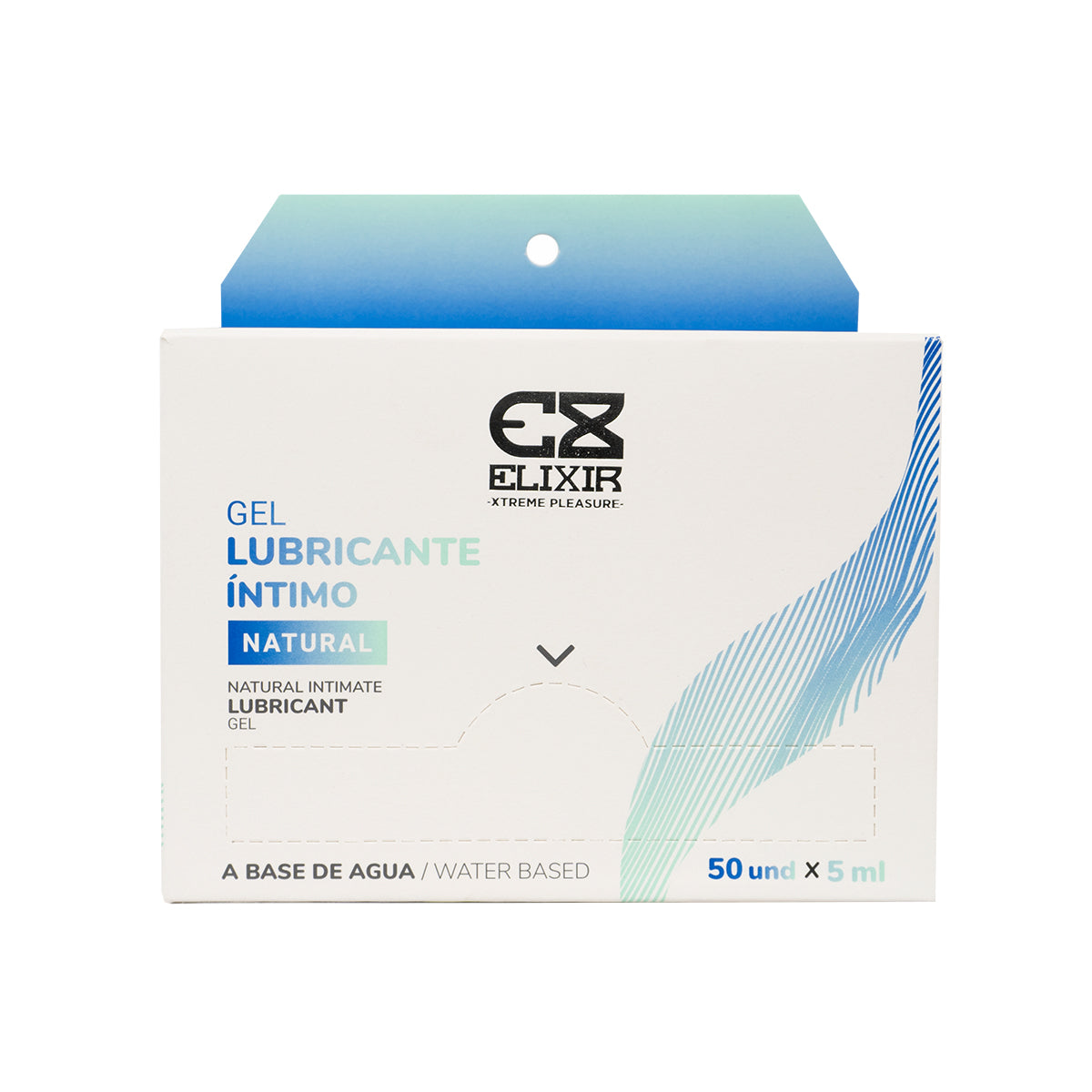 Gel lubricante íntimo natural Distrisex en envases de 5 ml, paquete de 50 unidades, lubricación suave y segura.