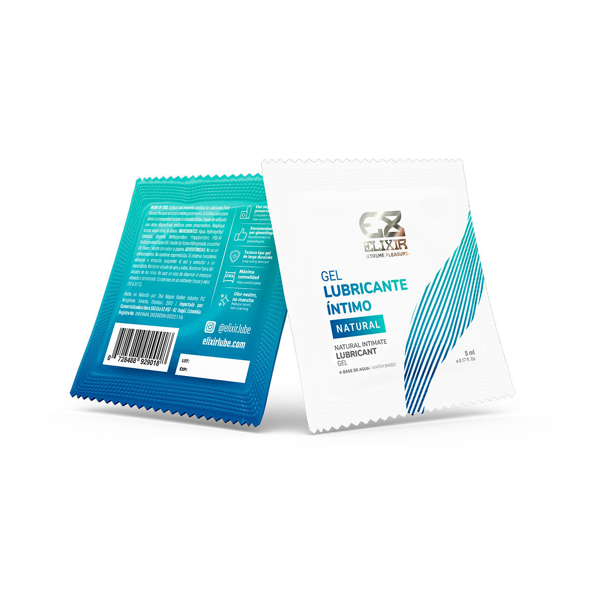 Gel lubricante íntimo natural de Distrisex en envase de 5ml, con textura suave y transparente para mayor comodidad y bienestar.