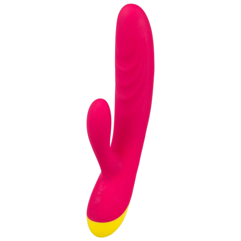 Vibrador de conejo ROMP Jazz, color rosa, con diseño de orejas de conejo y cuerpo curvado para estimulación.