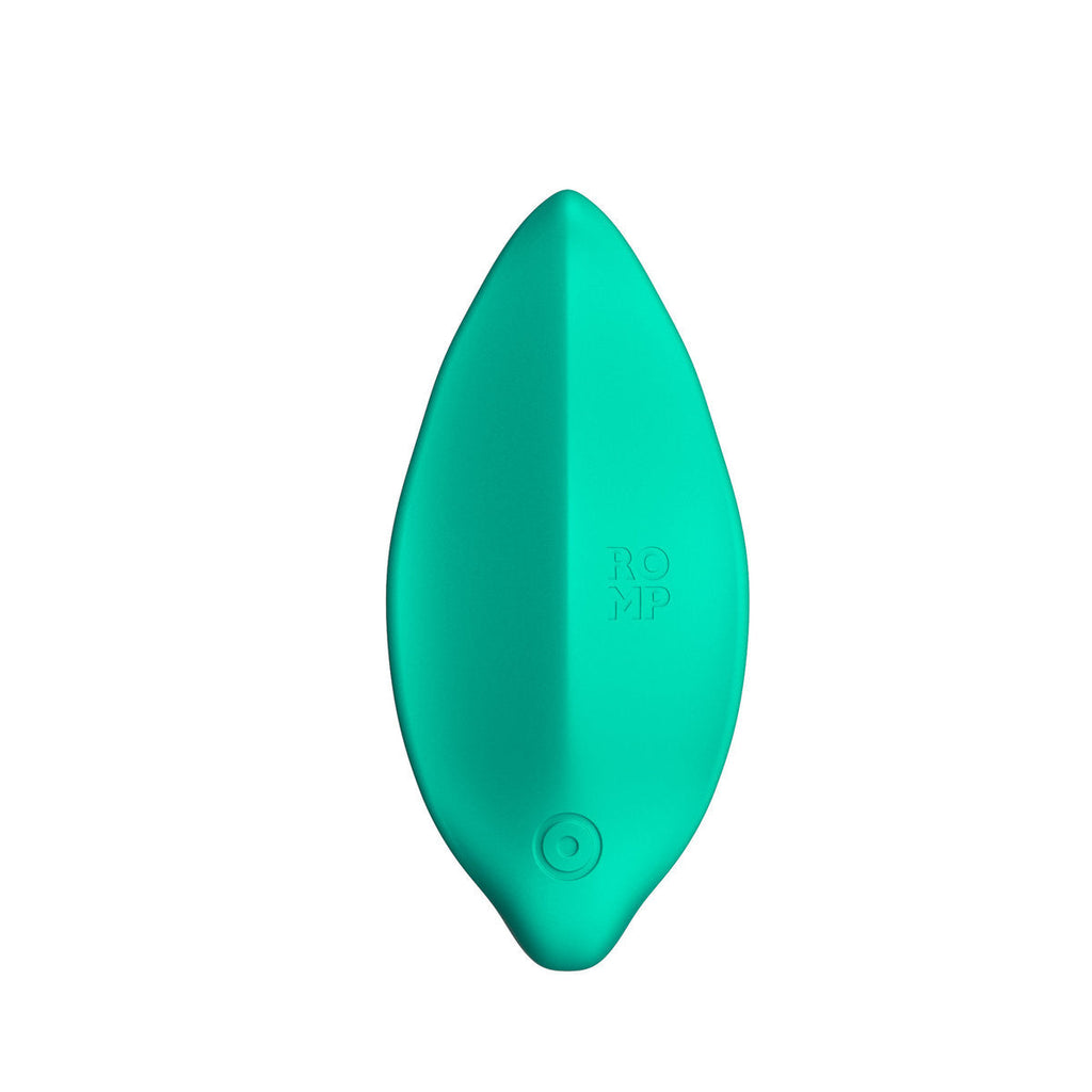 Estimulador de clítoris Romp Wave en color turquesa, succionador para placer femenino, con diseño ergonómico y suave.