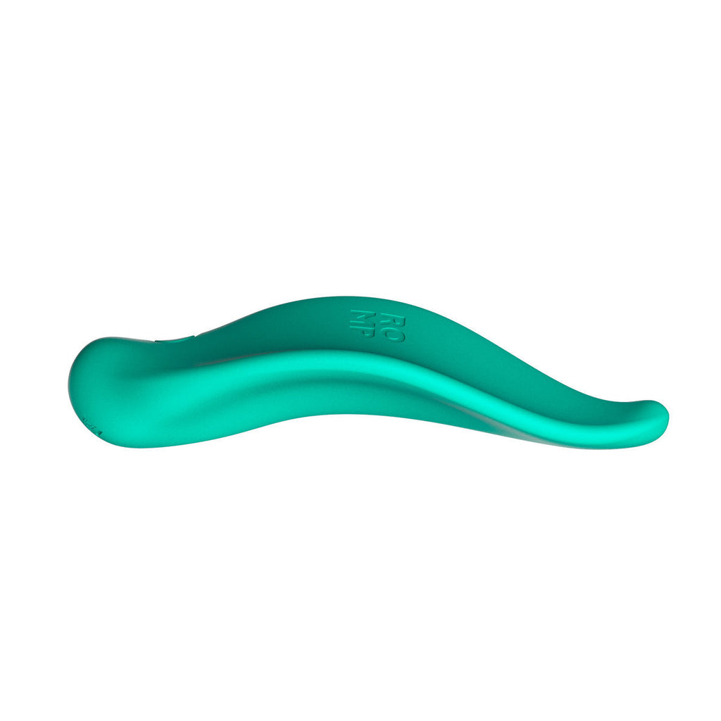 Estimulador de clítoris Romp Wave en color turquesa, succionador para placer íntimo, con diseño ergonómico y suave acabado.