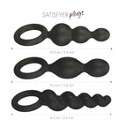 Plug anales Satisfyer Booty Call en color negro, diseñado para uso íntimo, con forma ergonómica y textura suave para comodidad.