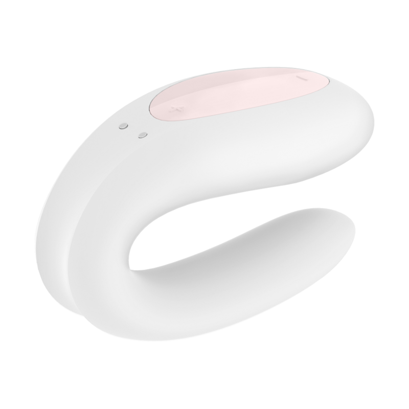 Vibrador para parejas Satisfyer Double Joy en color blanco, control con app para uso en pareja y placer compartido.