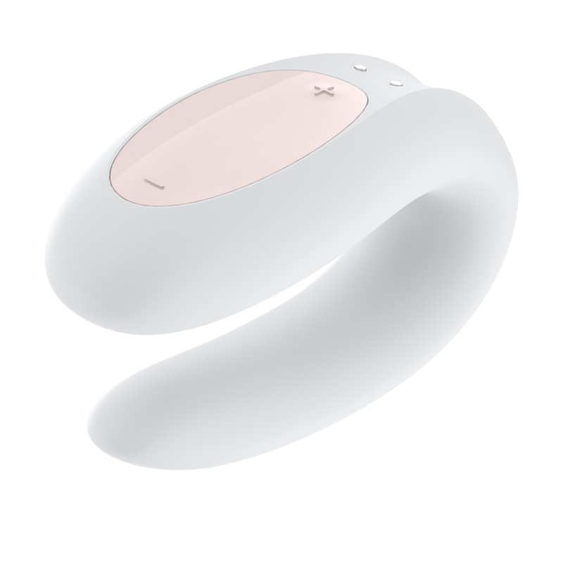 Vibrador para parejas Satisfyer Double Joy con control por app, en color blanco, diseñado para uso íntimo y placer compartido.