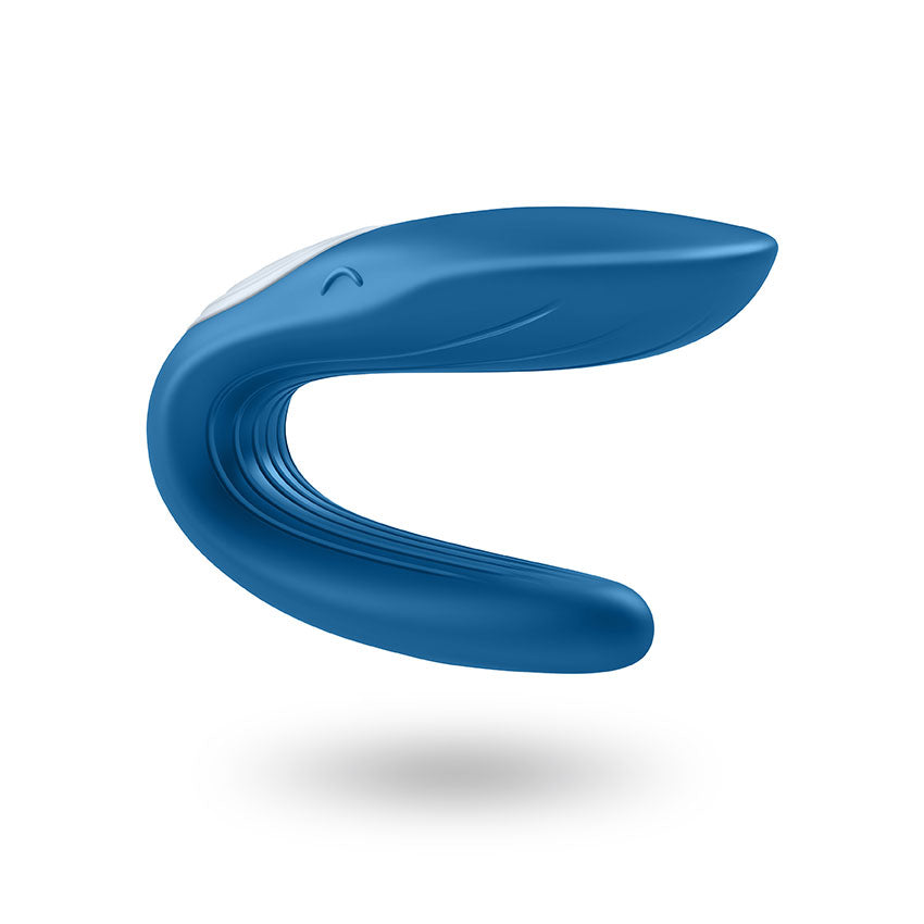 Dispositivo Satisfyer Double Whale para parejas, con diseño ergonómico y detalles en color, ideal para uso íntimo en pareja.
