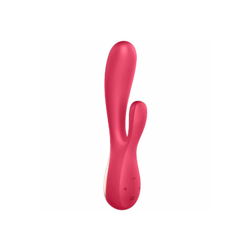 Conejo vibrador Satisfyer Mono Flex rojo con control por app, diseñado para placer y comodidad, visible en la imagen.