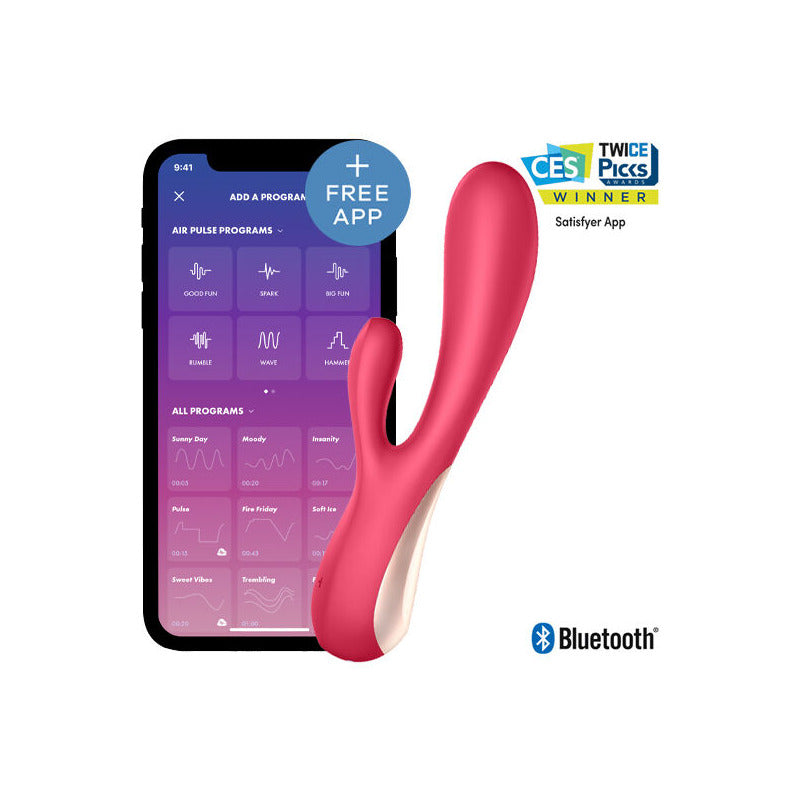 Conejo vibrador Satisfyer Mono Flex en color rojo con control por app, diseño ergonómico y funciones inteligentes.