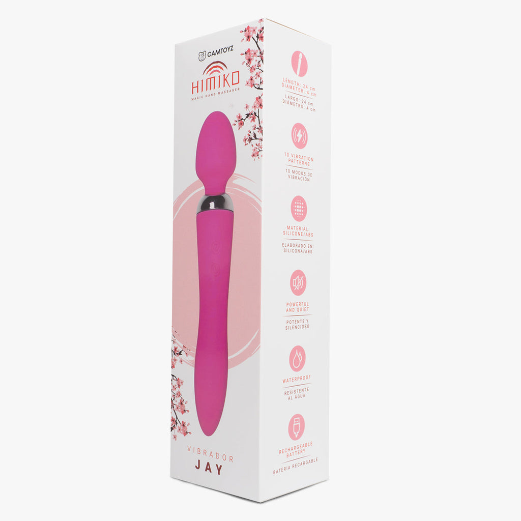 Vibrador masajeador Hitachi Jay de color fucsia, con diseño ergonómico y control de intensidad, de la marca Camtoyz.