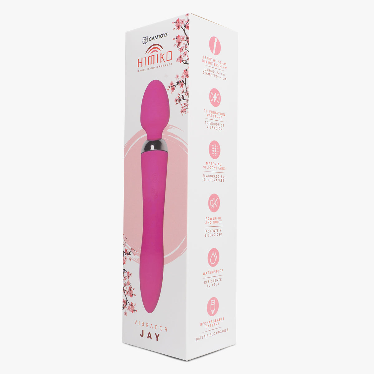 Vibrador masajeador Hitachi Jay de color fucsia, con diseño ergonómico y control de intensidad, de la marca Camtoyz.