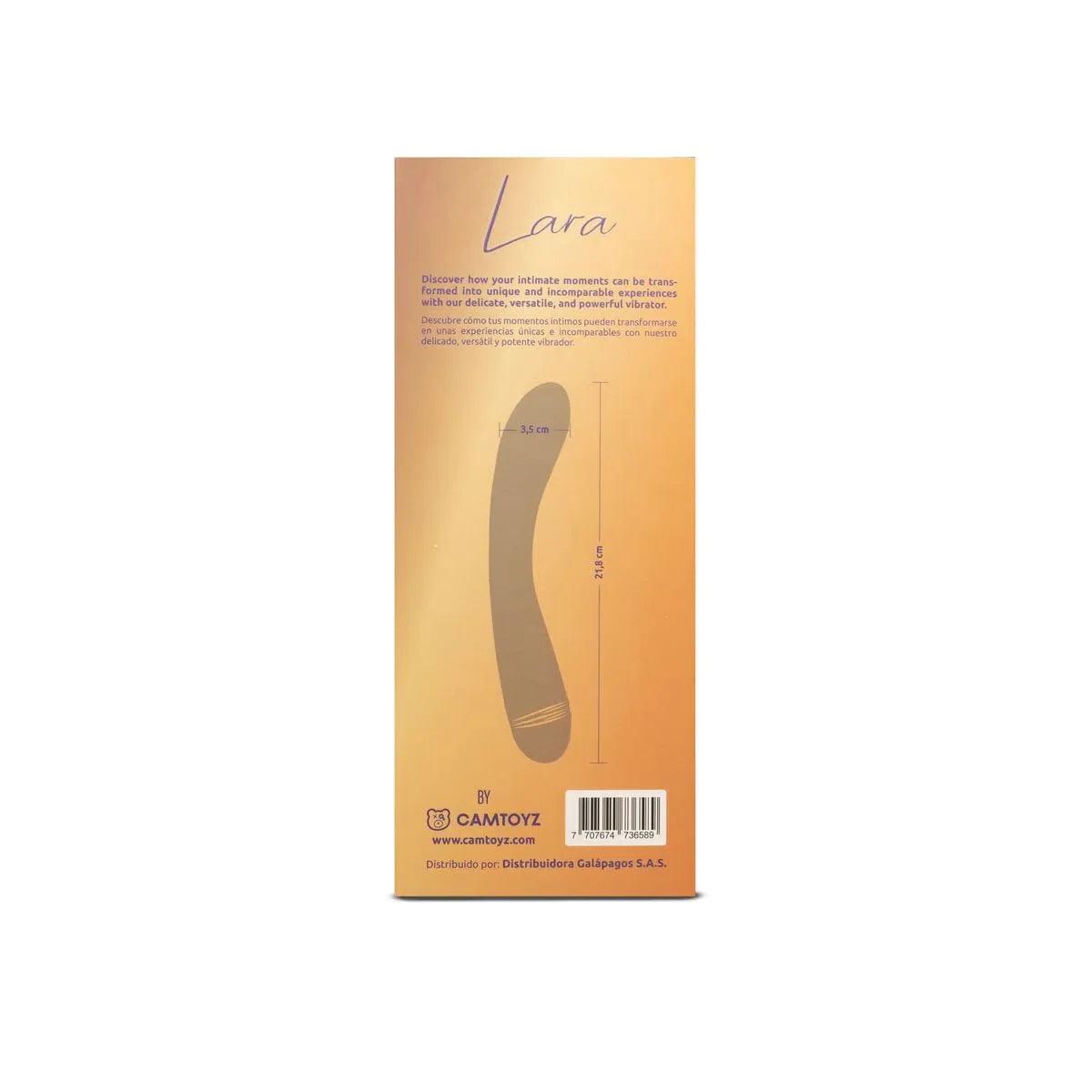 Vibrador Lara Lila de la marca Camtoyz, con diseño ergonómico y superficie lisa, ideal para placer personal.