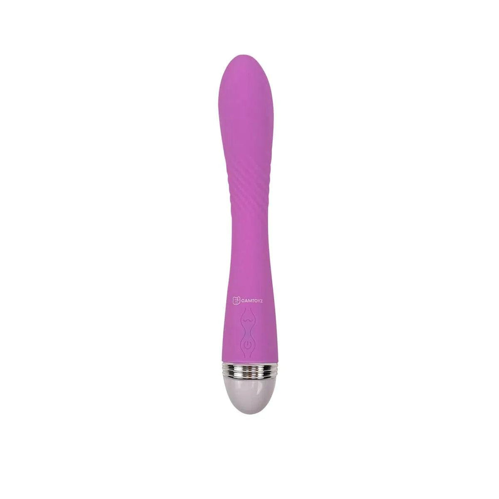 Vibrador Lara Lila de la marca Camtoyz, con diseño ergonómico y color lila, ideal para placer personal.