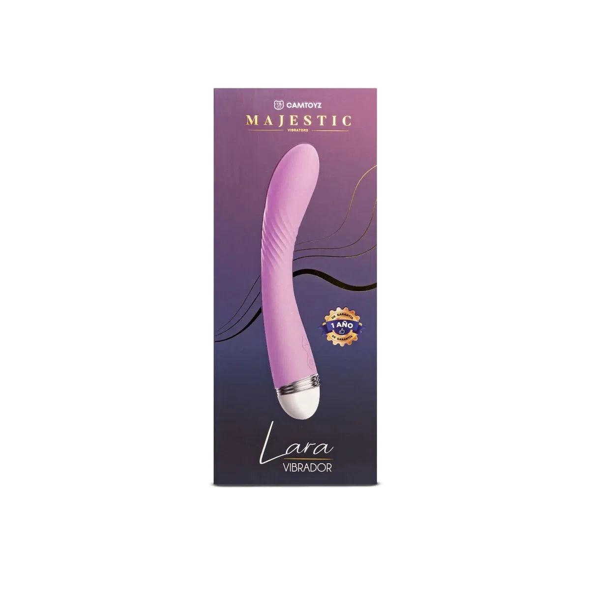 Vibrador Lara Lila de la marca Camtoyz, en color lila, con diseño ergonómico y textura suave para placer personal.